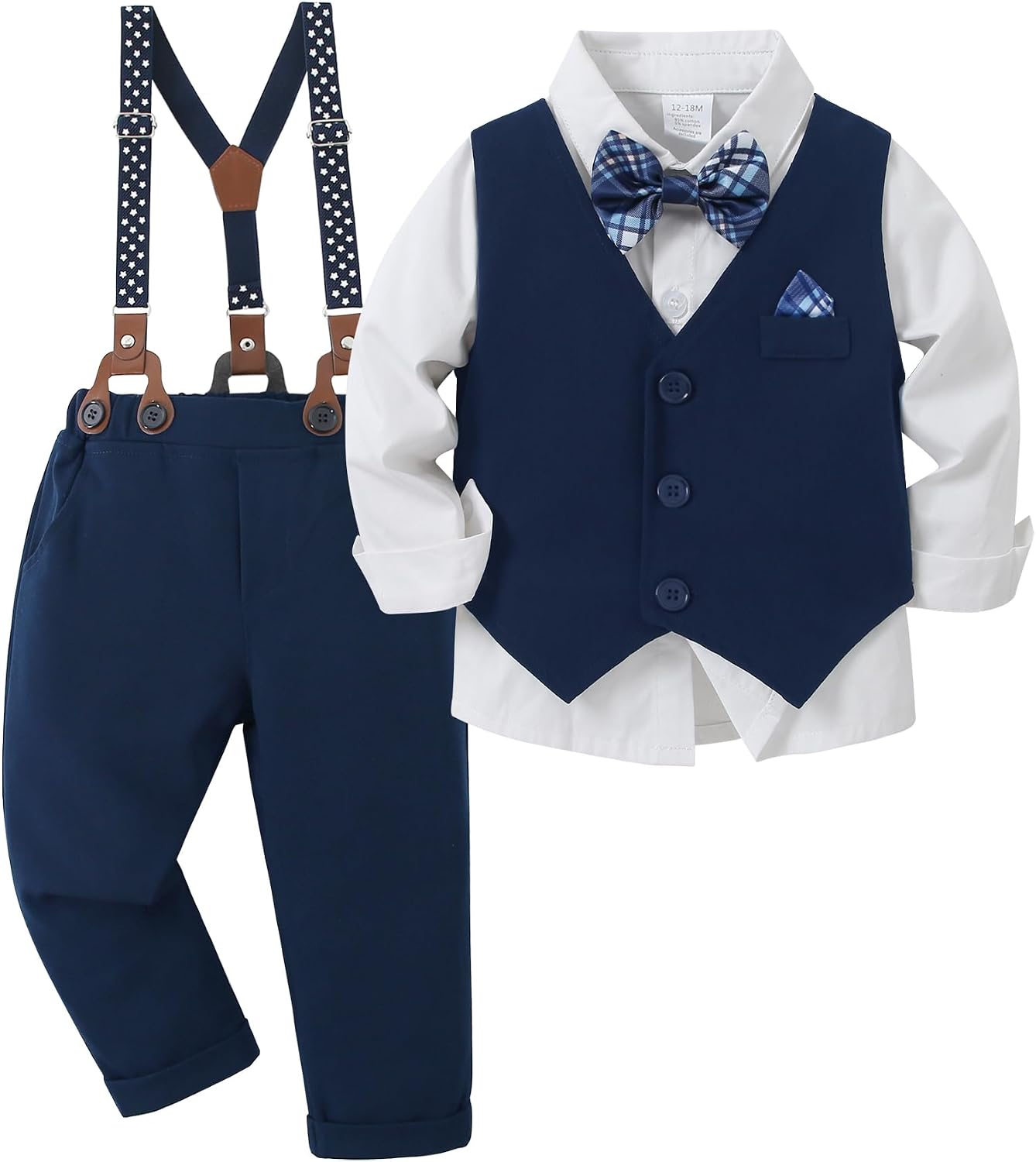 YUEMION Toddler Baby Boy Clothes Suits Gentleman Dress Shirt+Bowtie+Vest+Suspender Pants Boy Formal Wedding Outfits Set 1-5T