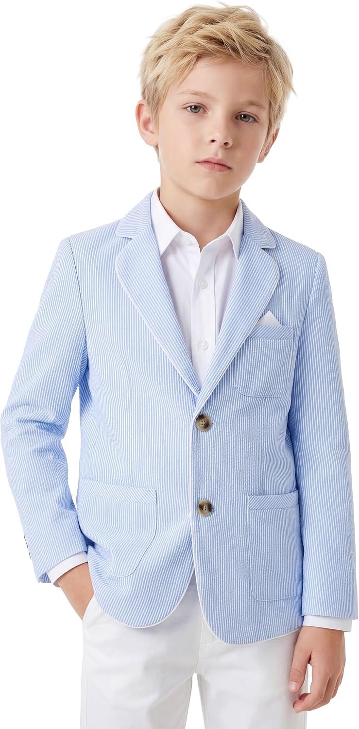 LOLANTA Boys Seersucker Blazer Jacket Kids Lightweight Striped Blazers for Formal Casual Events Dress Outfits Tuxedo Suit