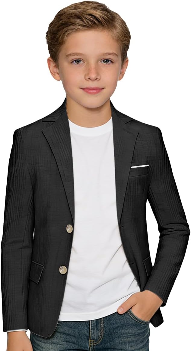 Boy’s Blazer Casual Seersucker Sport Coats for Kids Summer Beach Wedding Jacket for Boys School Uniform Outfit