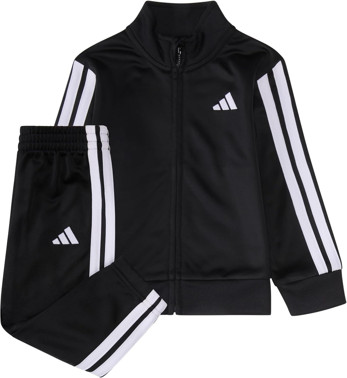 adidas Boys’ 2-Piece Full-Zip Jacket and Jogger Set – Long Sleeve Mock Neck Track Jacket with Side Pockets and Ribbed Trim, Elastic Waistband Jogger Pants, Regular Fit, Black, 6