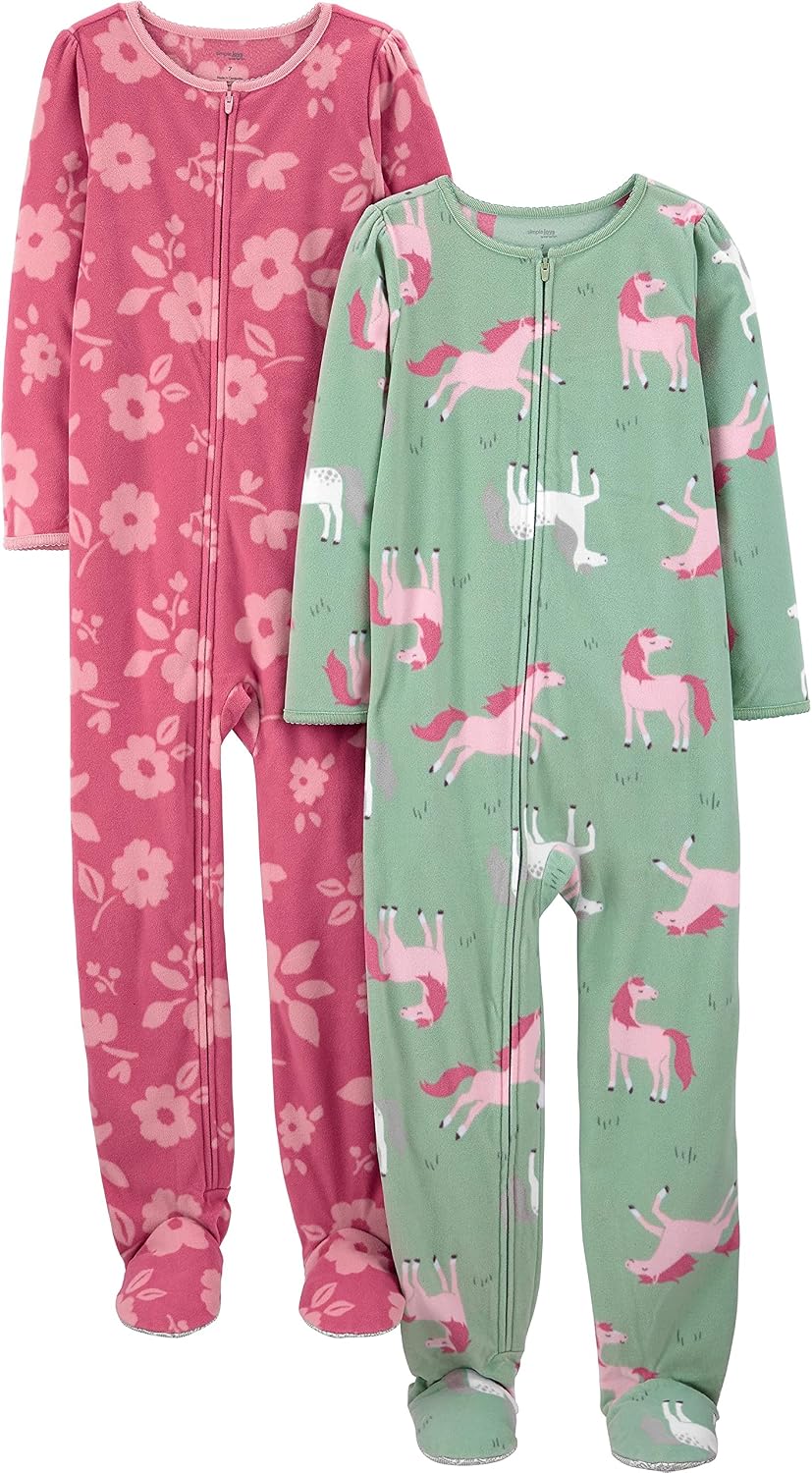 Simple Joys by Carter’s Girls’ 2-Pack Loose-fit Fleece Footed Pajamas