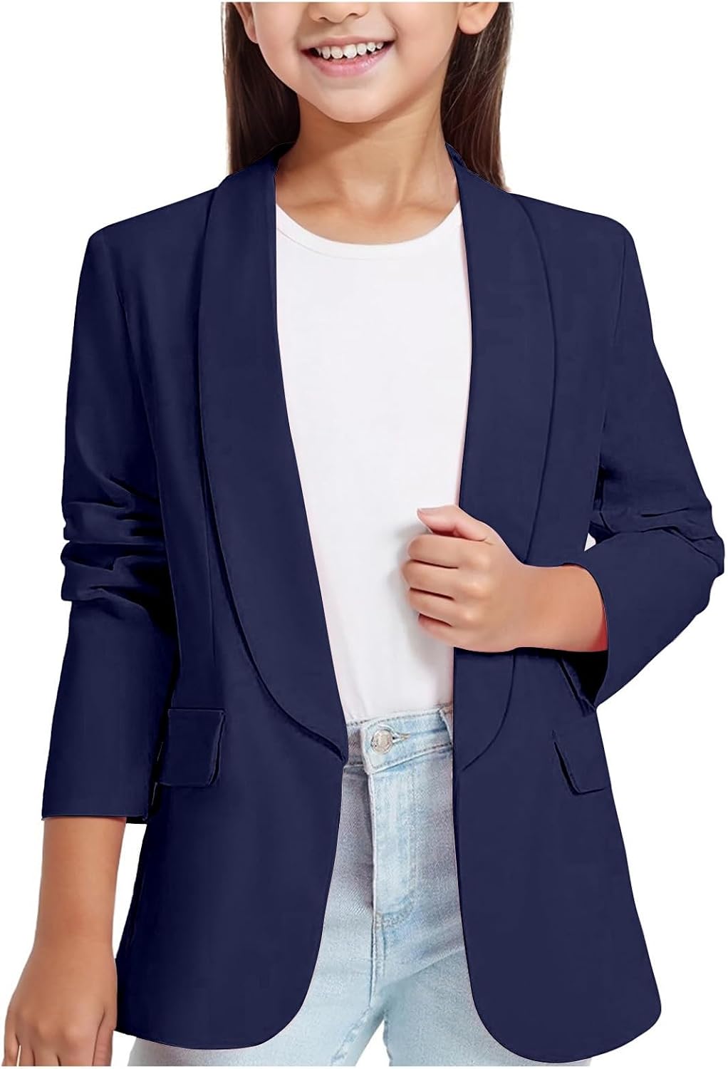 Blazer Jacket for Teen Girls Suit Long Sleeve Shawl Collar Formal Blazers Open Front Inner Pocket for Kids 3-14 Y