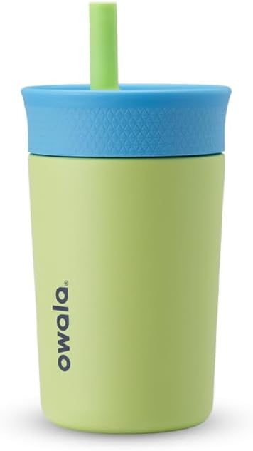 Owala Kids Insulation Stainless Steel Tumbler with Spill Resistant Flexible Straw, Easy to Clean, Kids Water Bottle, Great for Travel, Dishwasher Safe, 12 Oz, Blue and Light Green (Turtley Awesome)