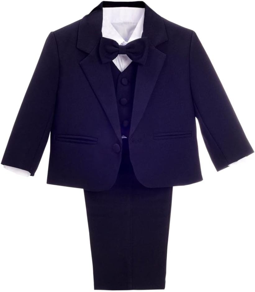 Dressy Daisy Boys 5 Pcs Formal Tuxedo Suits, Baby Toddler Size 3M to 8Y | No Tail, Wedding Christening Outfits, Infant Baptism Set