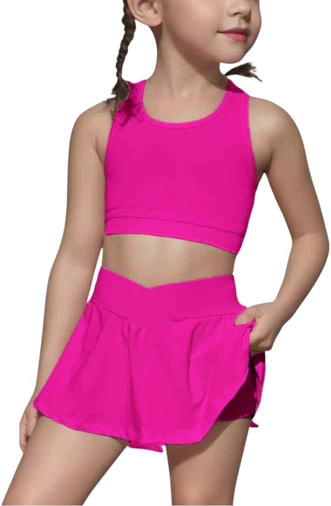 SOLY HUX Toddler Girl’s 2 Piece Workout Outfits Lightweight Crop Tank Tops and Skort Athletic Set