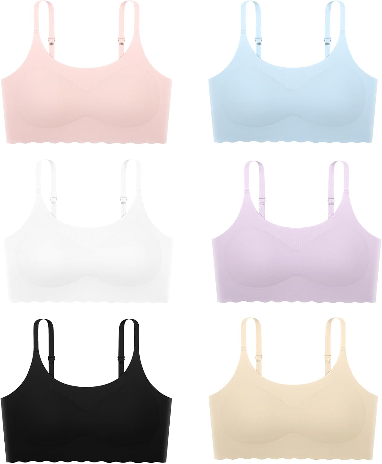 Finihen Teen Girls Seamless Training Bra No Show Sports Bra with Removable Padding Adjustable Strap Multipack.