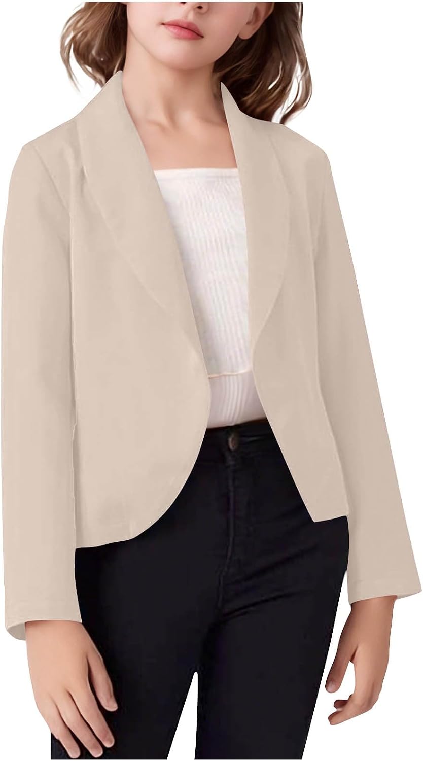 Girls Dressy Formal Blazer for Kids Open Front Crop Suit Jackets Casual School Sports Coat Teen Girls Suit Coat 5-14y