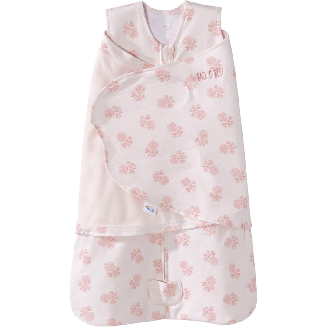 HALO 100% Cotton Sleepsack Swaddle, 3-Way Adjustable Wearable Blanket, TOG 1.5, Watercolor Rose Toss Blush, Newborn, 0-3 Months
