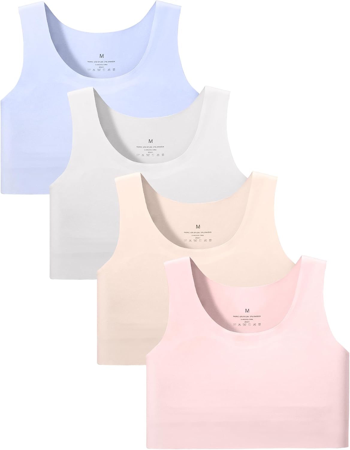 Sascina Girls Soft Training Bras 7-12 Seamless First Bra Girls Sports Bras Longline Crop – No Pads, Chest Double Lined