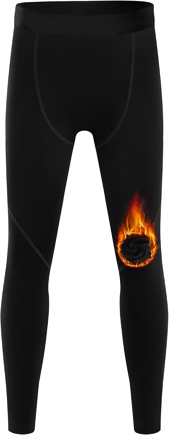 Blueleaf Boys Thermal Compression Pants – Youth Fleece Lined Athletic Leggings Kids Base Layer Tights Cold Weather Gear