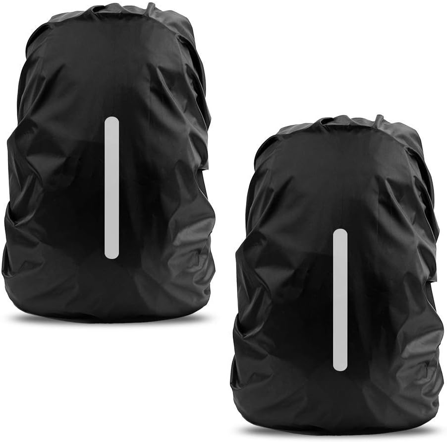 LAMA 2 Pack Waterproof Rain Cover for Backpack, Reflective Rucksack Rain Cover for Anti-Dust/Anti-Theft/Bicycling/Hiking/Camping/Traveling, M Size (for 30L-40L Backpack), 2 Pcs Black