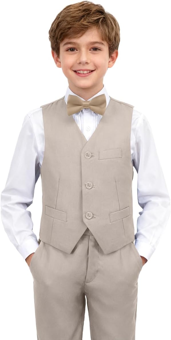 Boys Suits 4 Piece Kids Suits for Boys Dress Clothes for Wedding Boy Vest and Pants Set with Dress Shirt and Bowtie