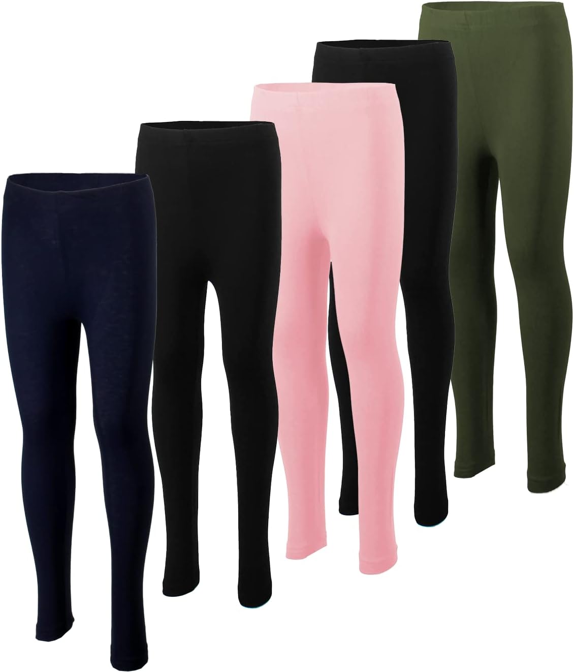 MISS POPULAR 5-Pack Girls Leggings Sizes 4-16 Soft Comfortable Cotton Spandex with Elastic Waistband Many Colors