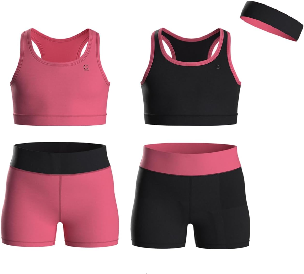 Girls Clothing Athletic Sets Sleeveless Crop Tank Tops & Bike Shorts Cheer, Gymnastics, Volleyball Size 3-16 (5 Pcs)