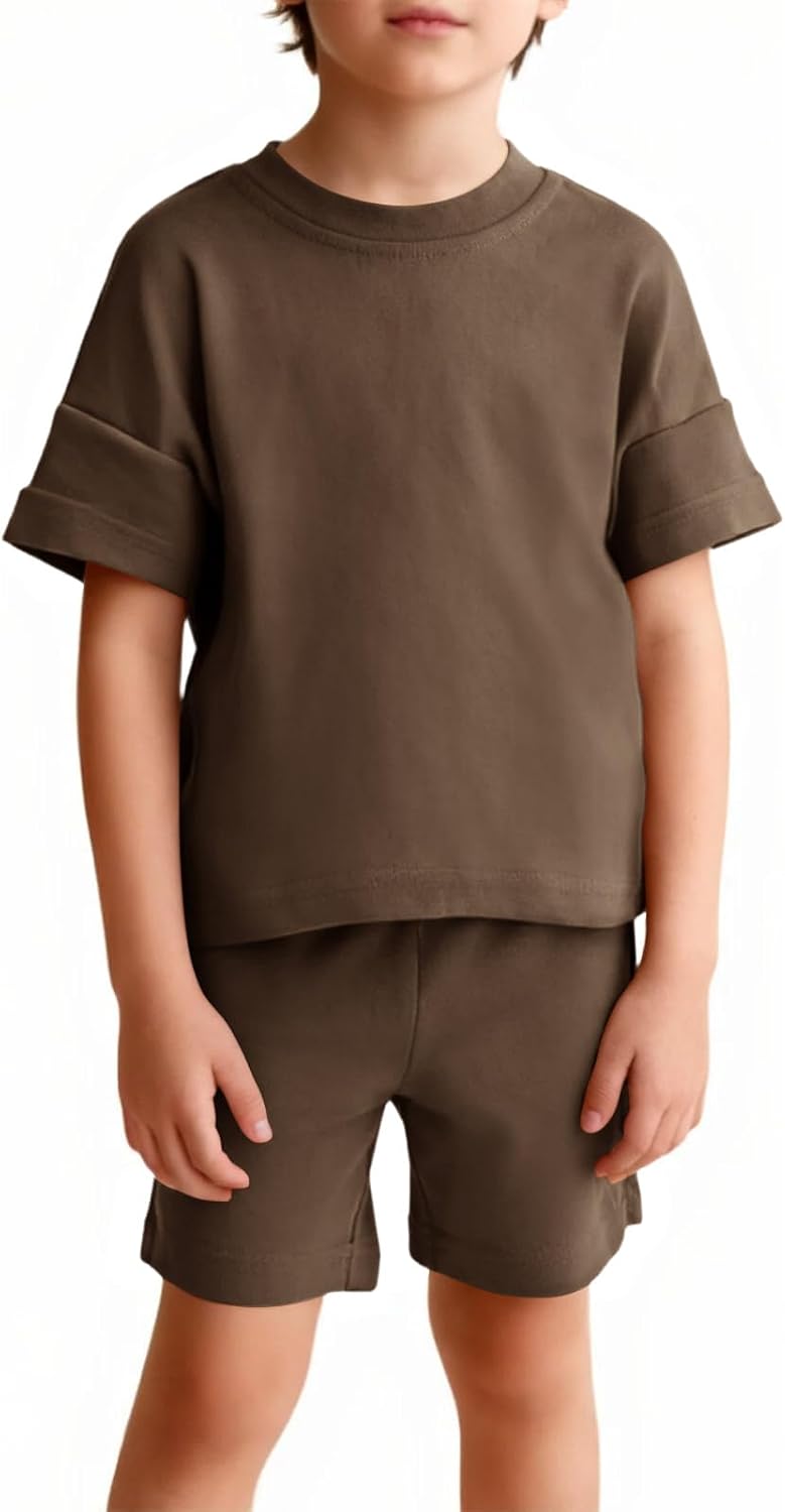 Haloumoning Toddler Baby Boy 2 Piece Summer Outfits Kids Casual Short Sleeve T-Shirts and Elastic Waist Shorts Set 1-8 Years