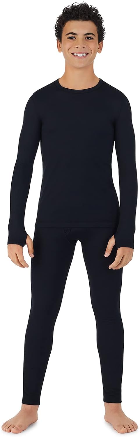 Cuddl Duds Boys Heavyweight Cold Weather Fleece Lined Thermal Set – Long Sleeve Shirt & Leggings – Long Johns for Kids