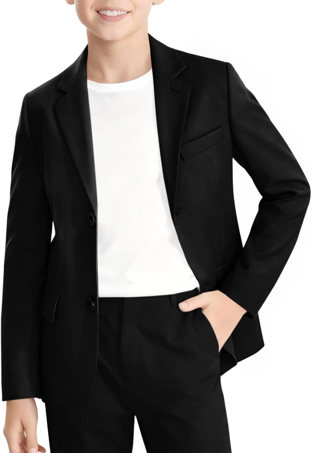 Haloumoning Boys Blazer Kids Lapel Button Down Suit Jacket Sport Coat with Pockets 5-14 Years