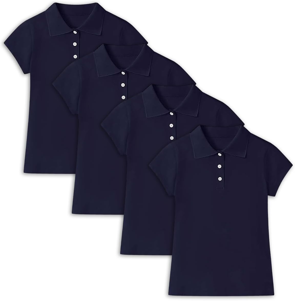 4 Pack Cotton Girls Polo Shirts Slim Fit Short Sleeve for School Uniform, Kids Youth Summer Pique Golf Shirts Tops