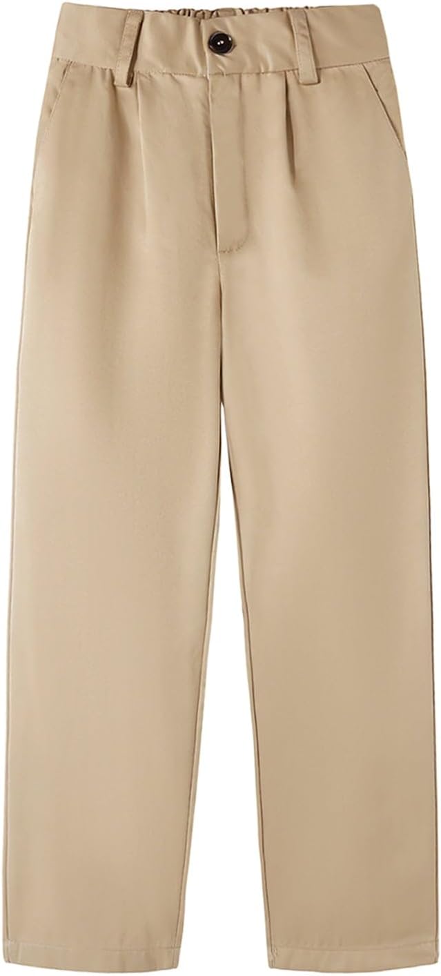 HILEELANG Boys Chino Pants Cotton Dress Pants Elastic Back Waist Straight Leg with Pockets 4-15 Years