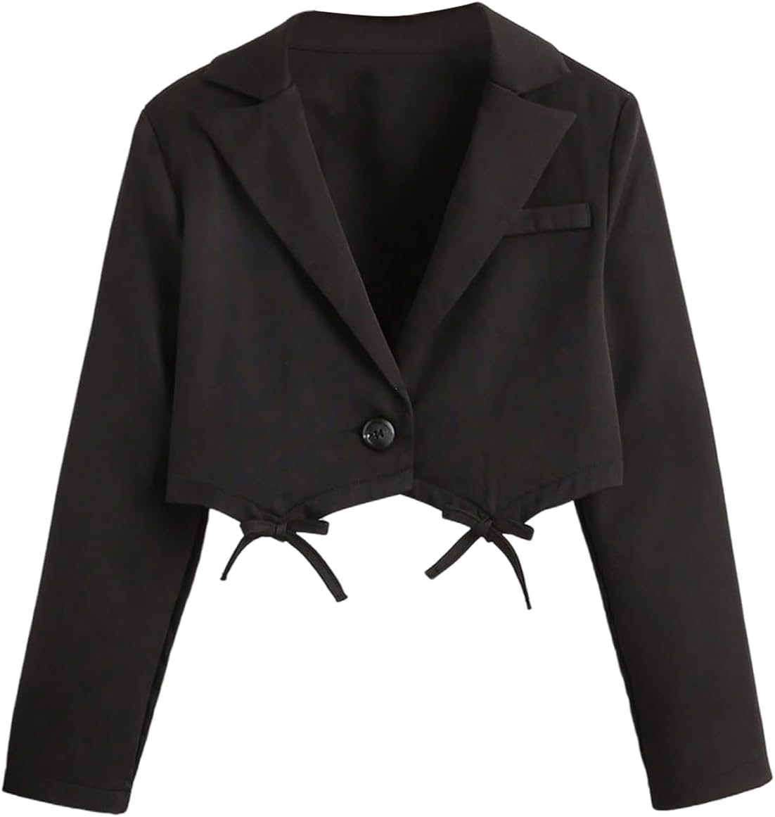 OYOANGLE Girl’s Blazer Jacket Bow Lapel Long Sleeve Button Front Dressy Cropped Suit Coat