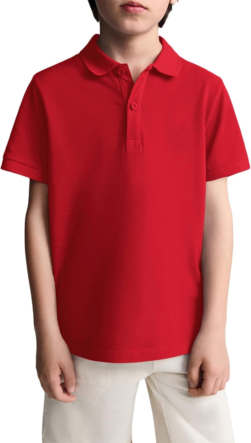Haloumoning Boys Short Sleeve Pique Polo Shirt School Uniform Shirts for Kids 5-14 Years