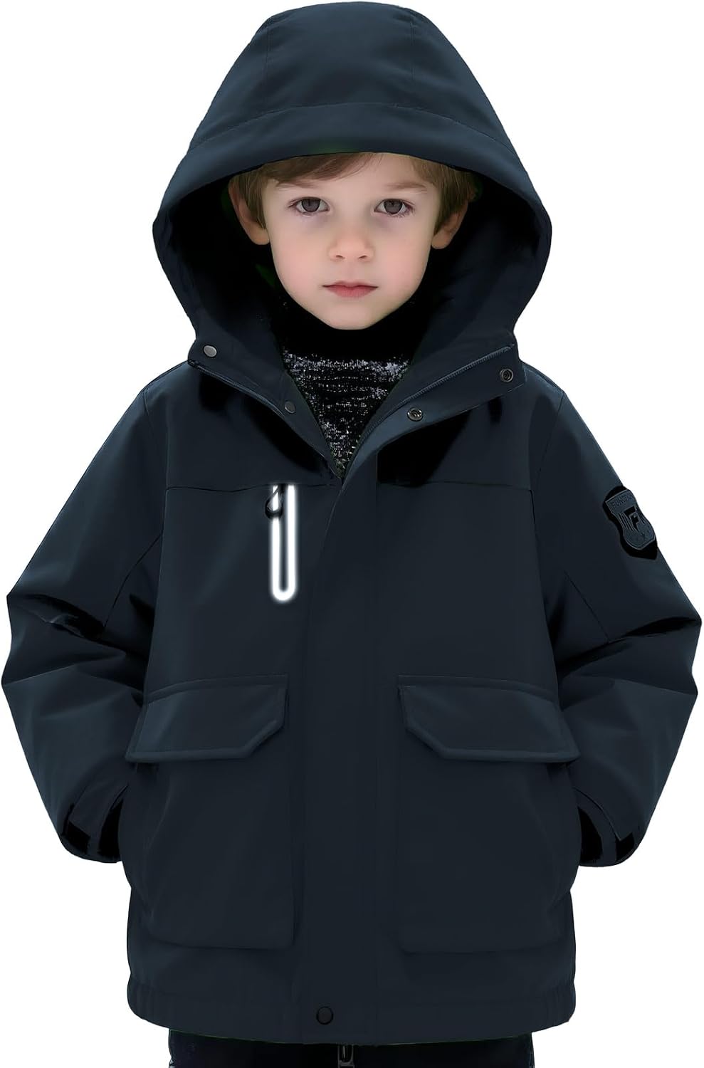 Boys Softshell Jacket with Magic Sleeve Patches Adjustable Hood Cuffs for Skiing Ages 6-16Y