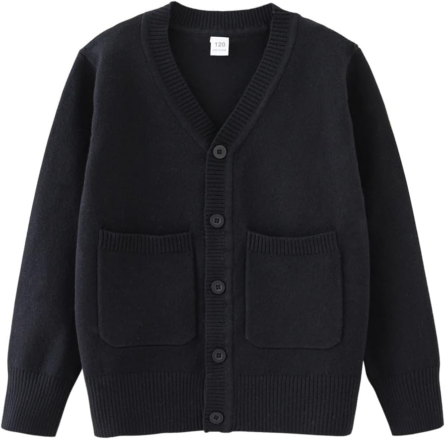 Boys V-Neck Cardigan Sweater with Pockets Classic Uniform Clothes for Kids