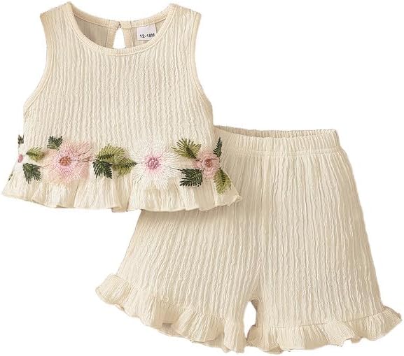 Toddler Girls Summer Clothes Floral Sleeveless Tops + Shorts 2 Pieces Set 12M – 5T