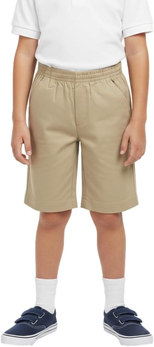 unik School Uniform Pull-On Shorts, Elastic Waist Twill Bottoms, Comfort Fit School Apparel Navy Khaki Black Hunter Green