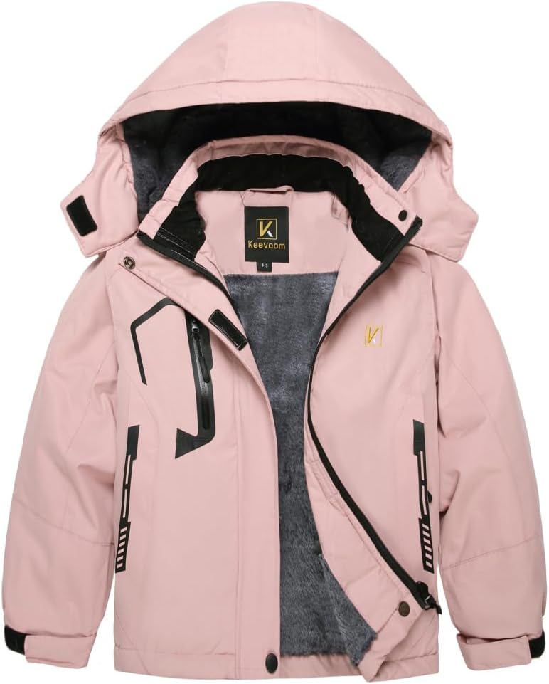Keevoom Girl’s Waterproof Ski Jacket Fleece Snow Coat Windproof Warm Winter Snowboarding Jacket with Removable Hood