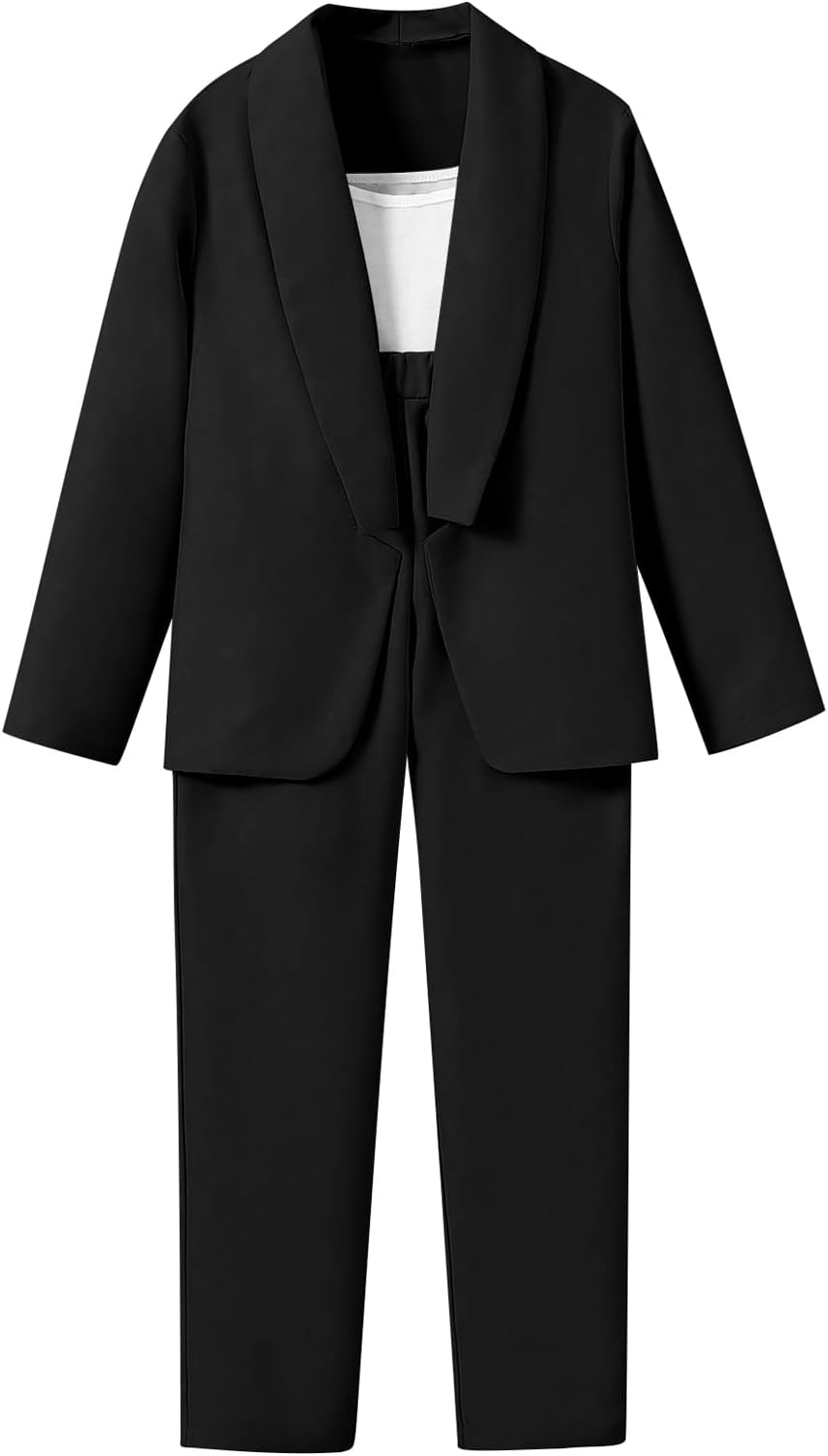 Milumia Girl’s 2 Piece Blazer Set Shawl Open Front Long Sleeve Blazers and Pant Suit