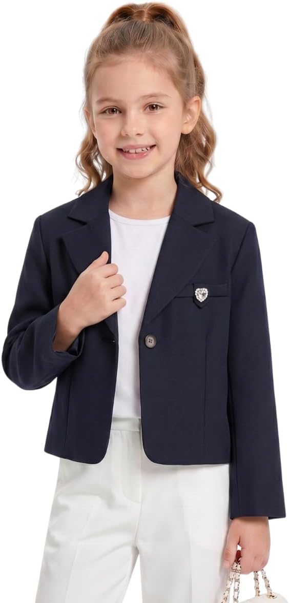 WELAKEN Girls Blazer Jacket – Classic Tailored Suit Coat with Soft Lining, Long Sleeve Formal Outerwear