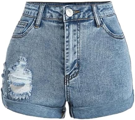 Nivne Tco Teen Girls Denim Shorts – High Waist Rolled Hem Ripped Design Button & Zipper Fly Jean Shorts with 5 Pockets