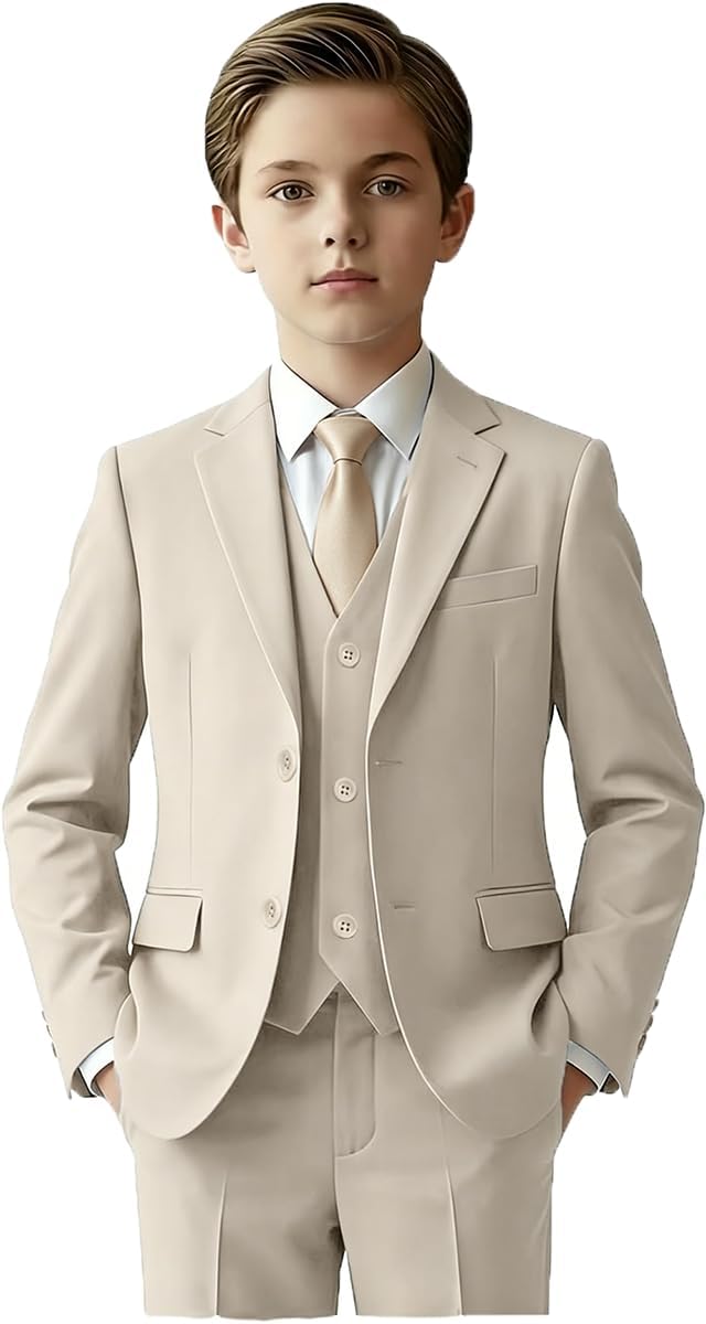 Boys Suits 5 Piece Slim Fit Suit for Kids Formal Ring Bearer Suits Gentleman Wedding Party Outfit