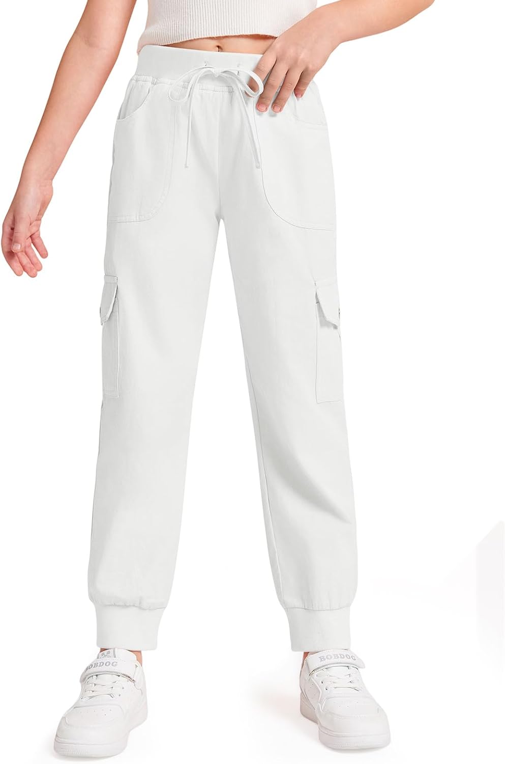 Haloumoning Girls Drawstring Cargo Jogger Pants Kids Quick Dry Slim Fit Sweatpants with Pockets 5-14Years