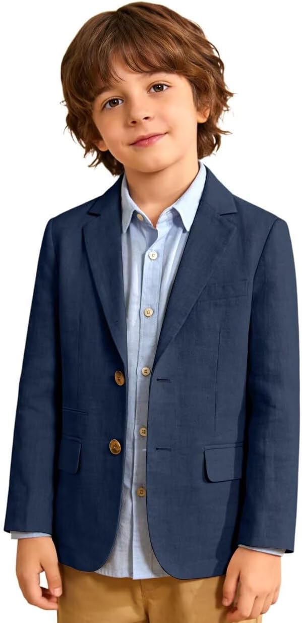 ROZU Boys Linen Suit Jacket Summer Casual Sport Coats Wedding Guest Outfit Linen Blazer for Boy School Uniform Beach Wedding
