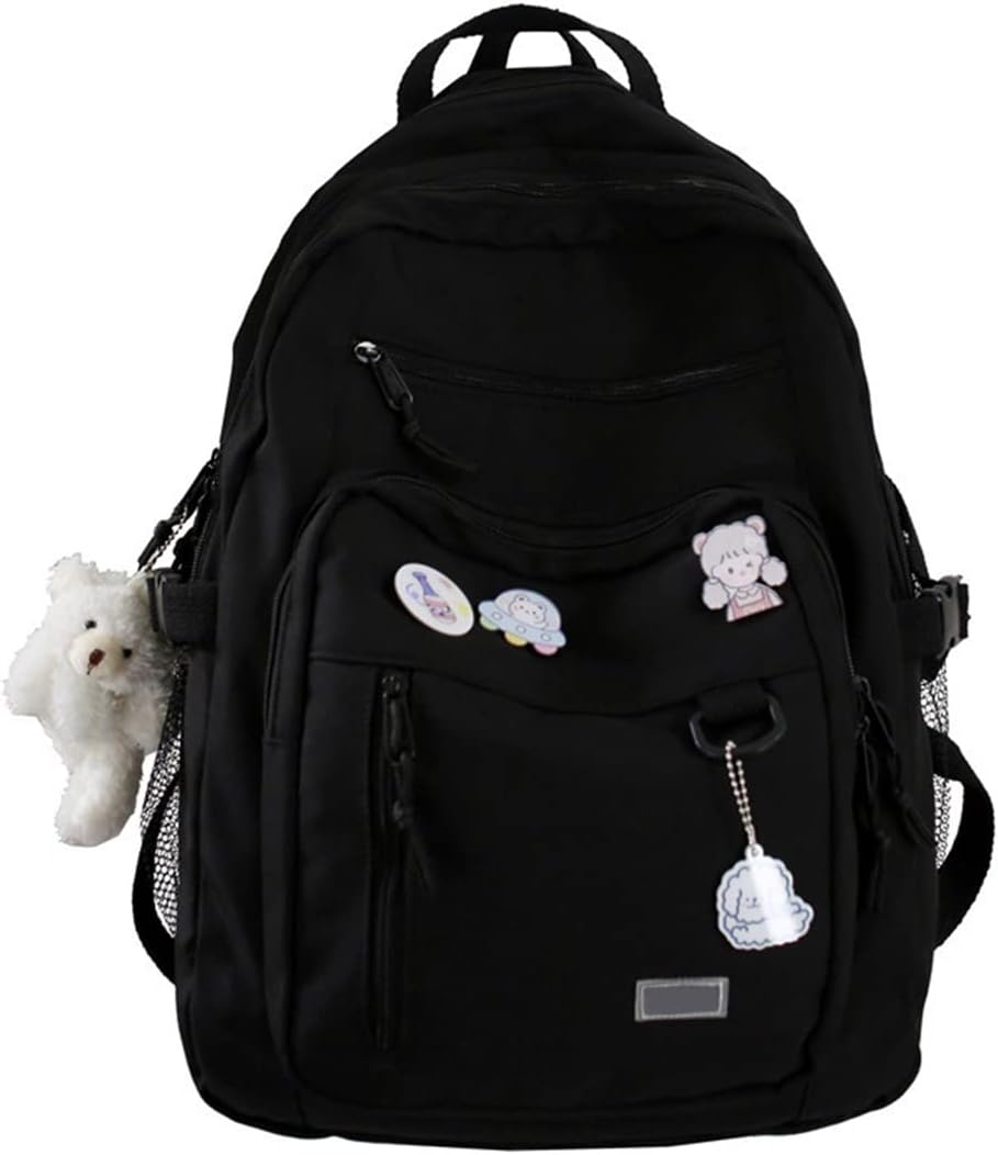 GAXOS Cute Aesthetic Backpack for School Middle Student Travel Pink Backpack Teens Girls Bear Pin Book Bags