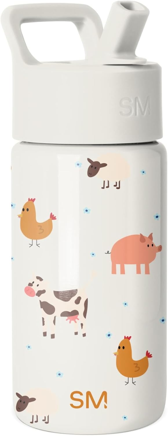 Simple Modern Kids Water Bottle with Straw Lid | 14oz Insulated Stainless Steel Kids Tumbler & Spill Proof Toddler Cup for School, Girls, Boys | Summit | Farm Animals
