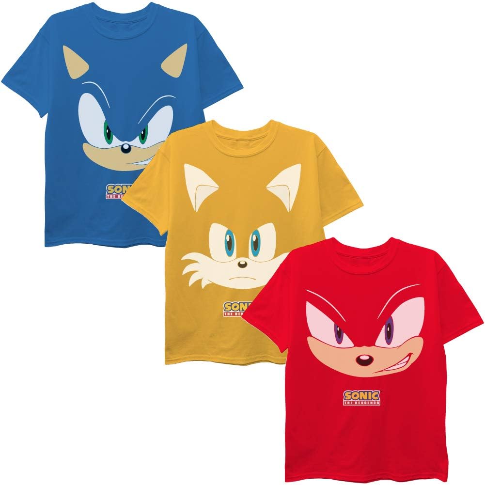 SEGA Boys’ Sonic the Hedgehog Boys 3-Pack T-Shirt Bundle, Sonic, Tails, Knuckles