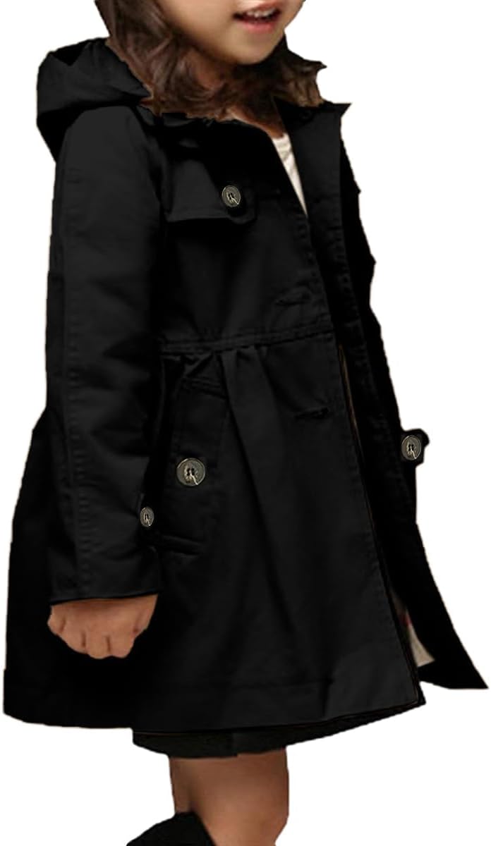 Betusline Girl’s Single Breasted Trench Coat Hooded Dress Coat Outerwear, 2-14 Years