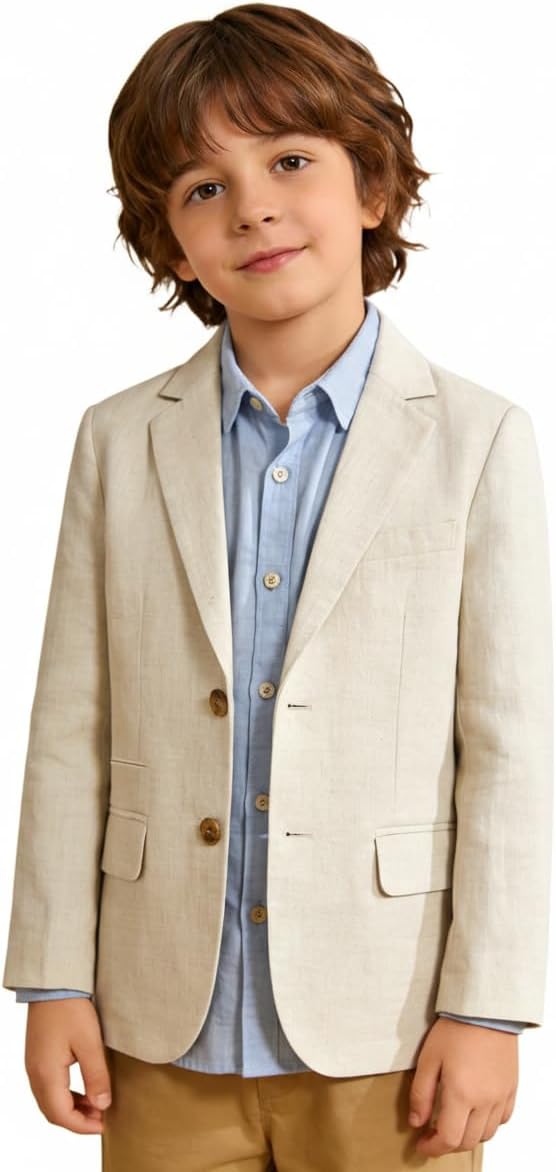 ROZU Boys Linen Suit Jacket Summer Casual Sport Coats Wedding Guest Outfit Linen Blazer for Boy School Uniform Beach Wedding