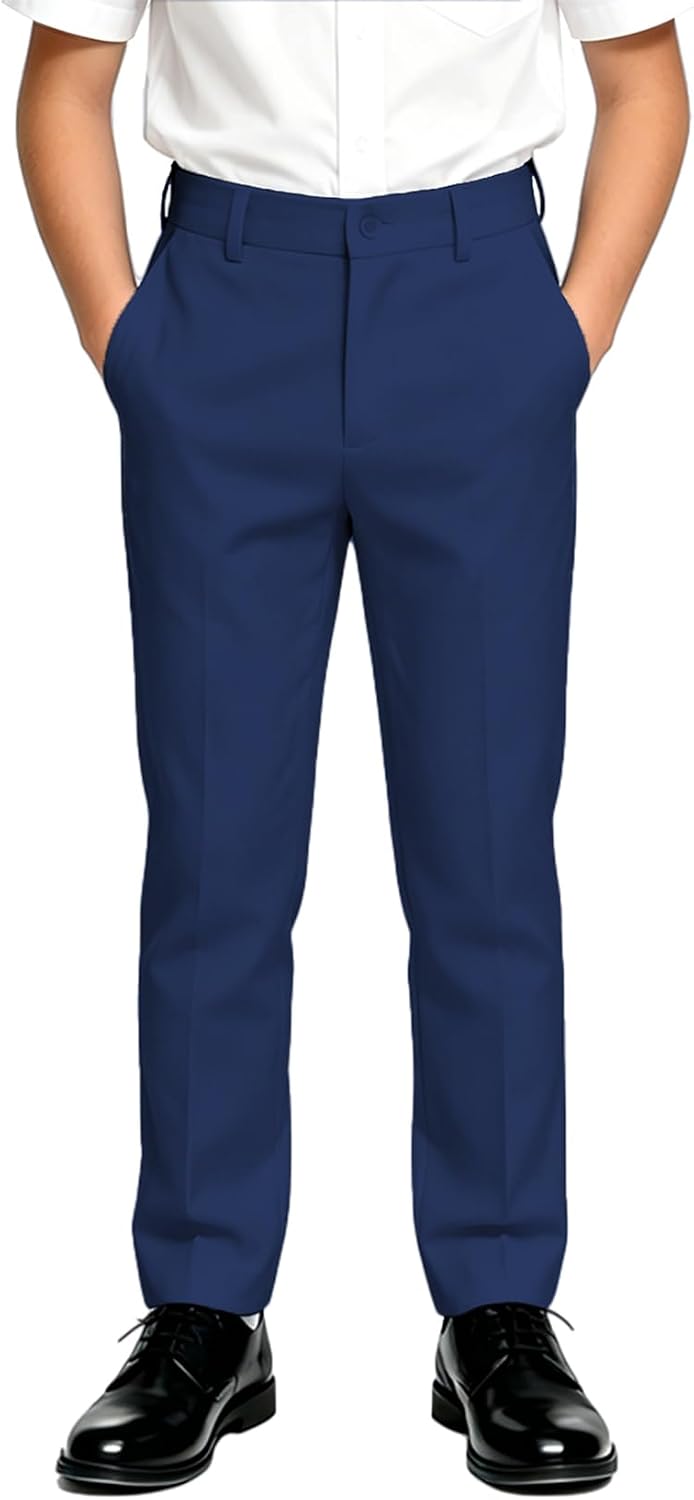 DHTS Boys Dress Pants (Size 2-20 Years) Slim Fit Uniform Pants for Toddler & Teens