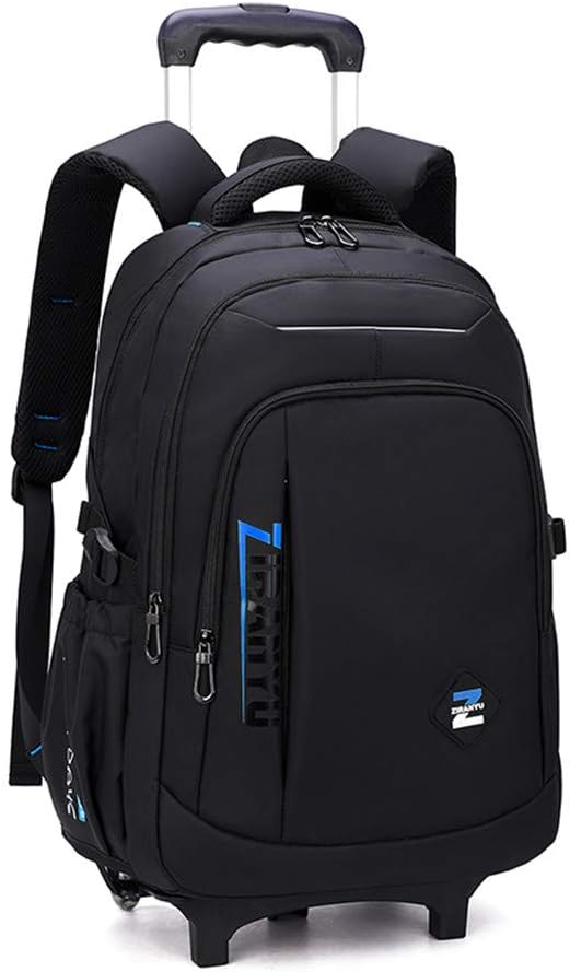 VIDOSCLA Black Kids Boys Rolling Backpack Teens Carry-on Luggage with Wheels Trolly BookBag for School-2 Wheels