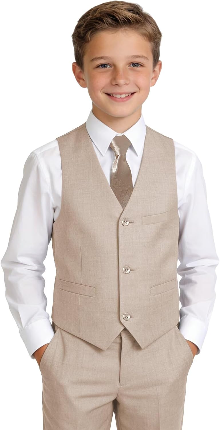Boys Suits Kids Dress Vest Pants Set Ring Bearer Outfit, 5 Piece Formal Suit Set with Shirt,Necktie and Bow Tie