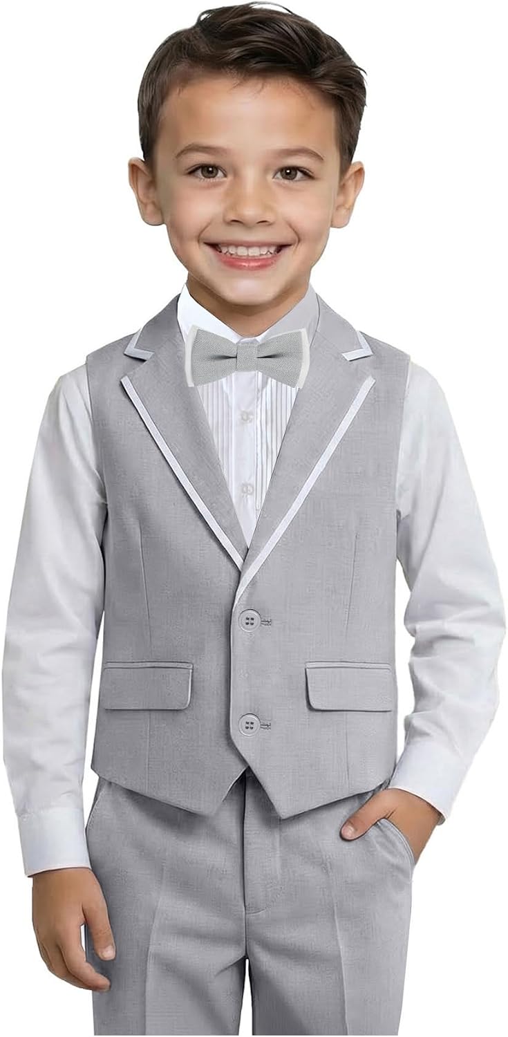 Boys’ Suits 4 Piece Set Formal Toddler Dress Shirt Vest Pants Bow Tie Kid Tuxedo Suit Teen Wedding Outfits Boys Clothes