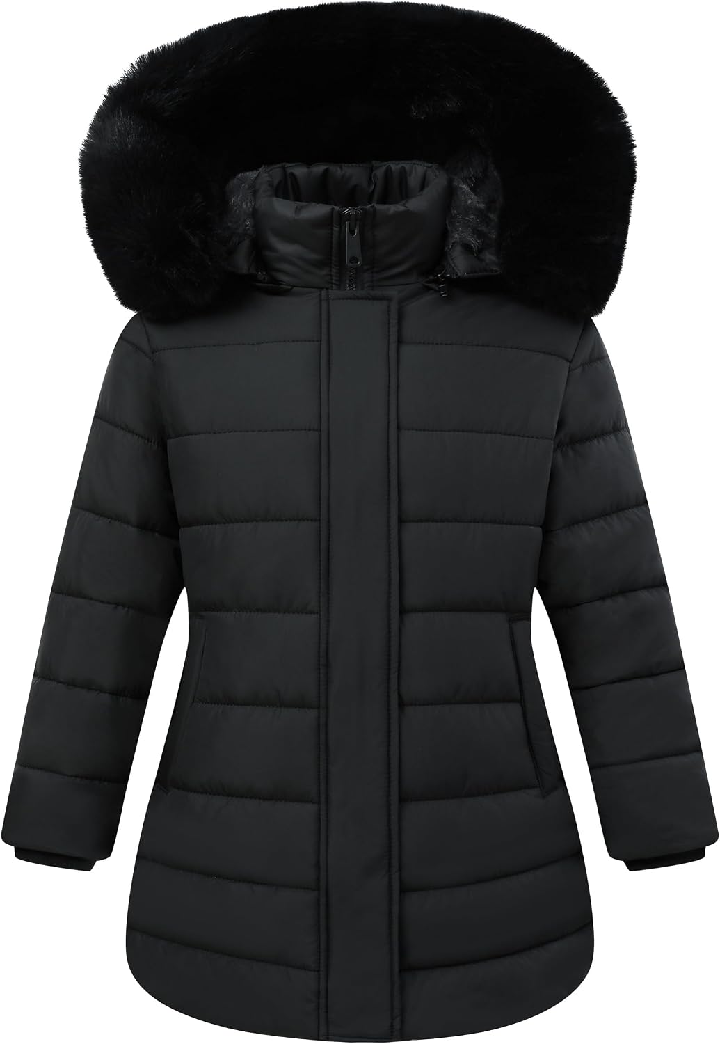 Girls’ Down Coat with Removable Hood,Kid’s Waterproof Winter Jacket Snow Outwear Parka Fleece Insulated