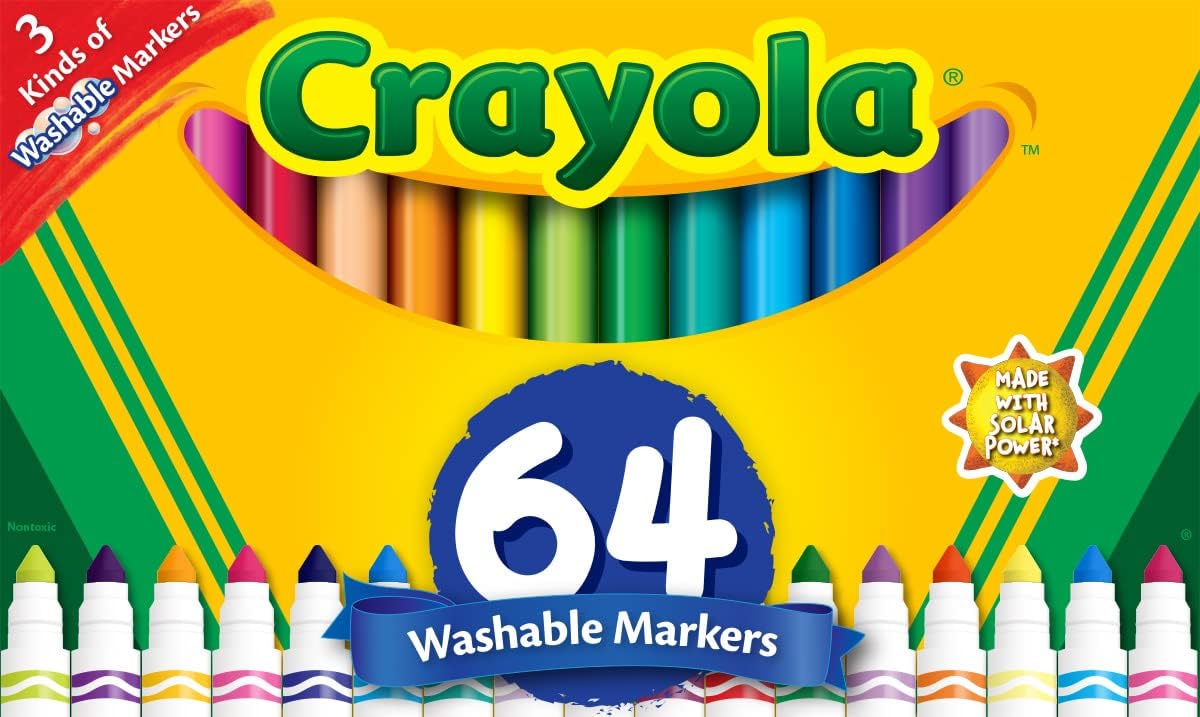 Crayola Washable Broad Line Marker Variety Set (64ct), Teacher School Supplies for Toddlers & Kids, Ultra-Clean, Window, & Gel FX Markers for Kids, 3+