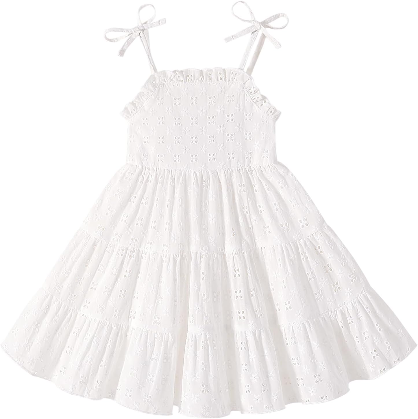 JEELLIGULAR Toddler Girl Summer Dress Tie Strap Sleeveless Sundress White/Floral/Denim Beach Dresses for Baby Girls 12M-6Y