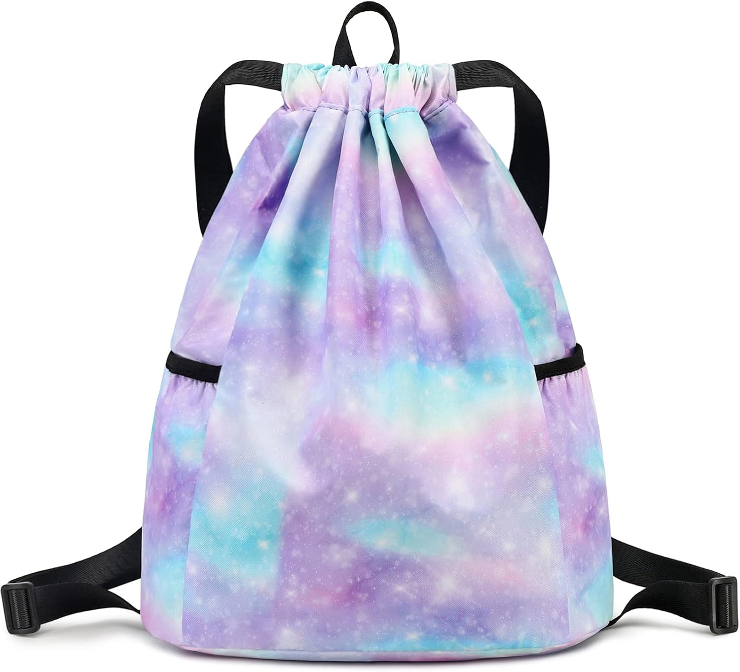 Rainbow Galaxy Kids Drawstring Backpack Gym String Bag Lightweight Sackpack Sports Backpack for Girls Shopping Sport Yoga Blue Purple