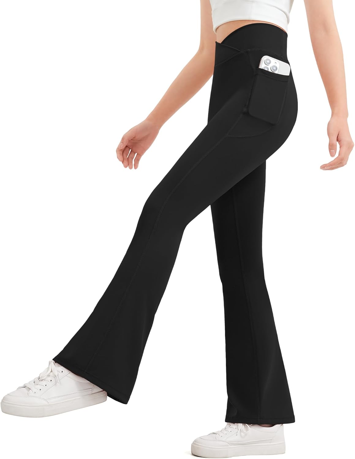 JOCMIC Girls Flare Leggings Kids Bell Bottom Flared Yoga Pants High Waisted Athletic Tight with Pockets